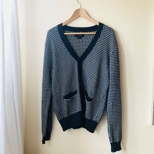 High quality Men’s plaid cardigan: navy white